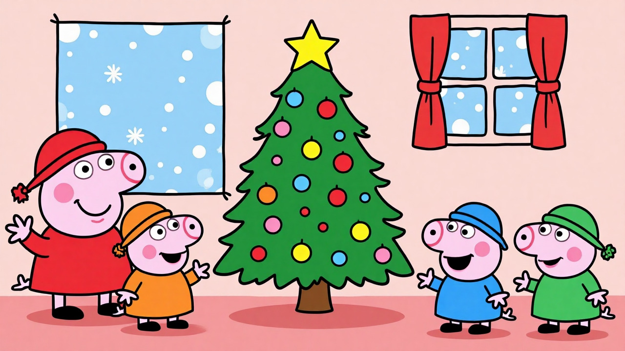 Festive Christmas themed Peppa Pig winter wallpaper