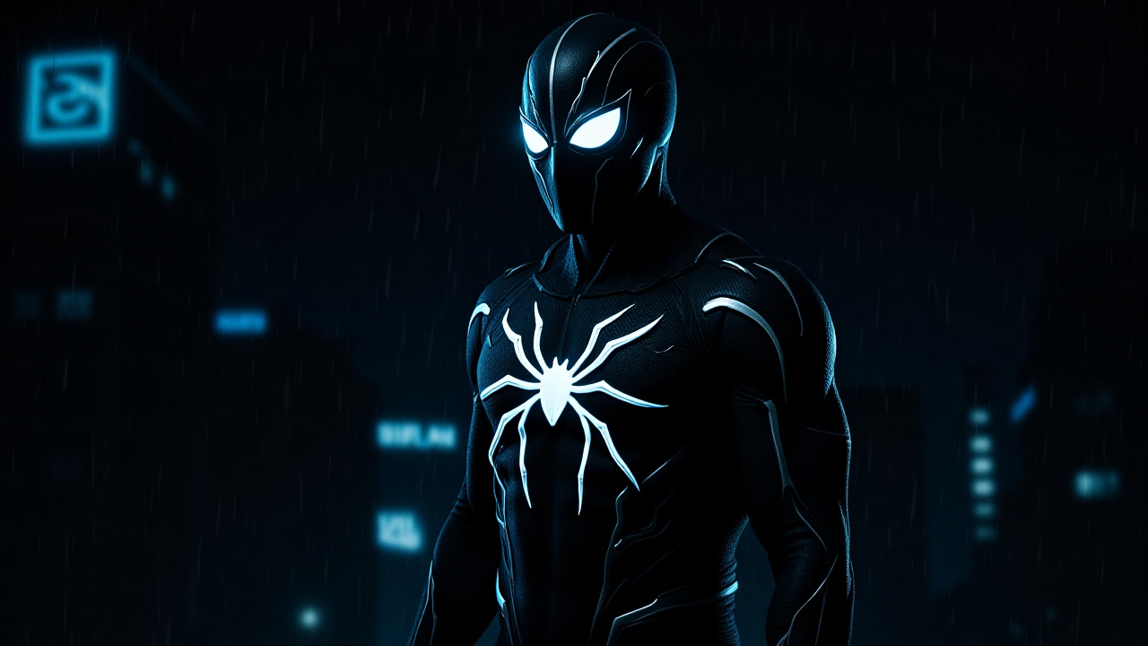 Moody black suit Spider-Man dark mode wallpaper for OLED
