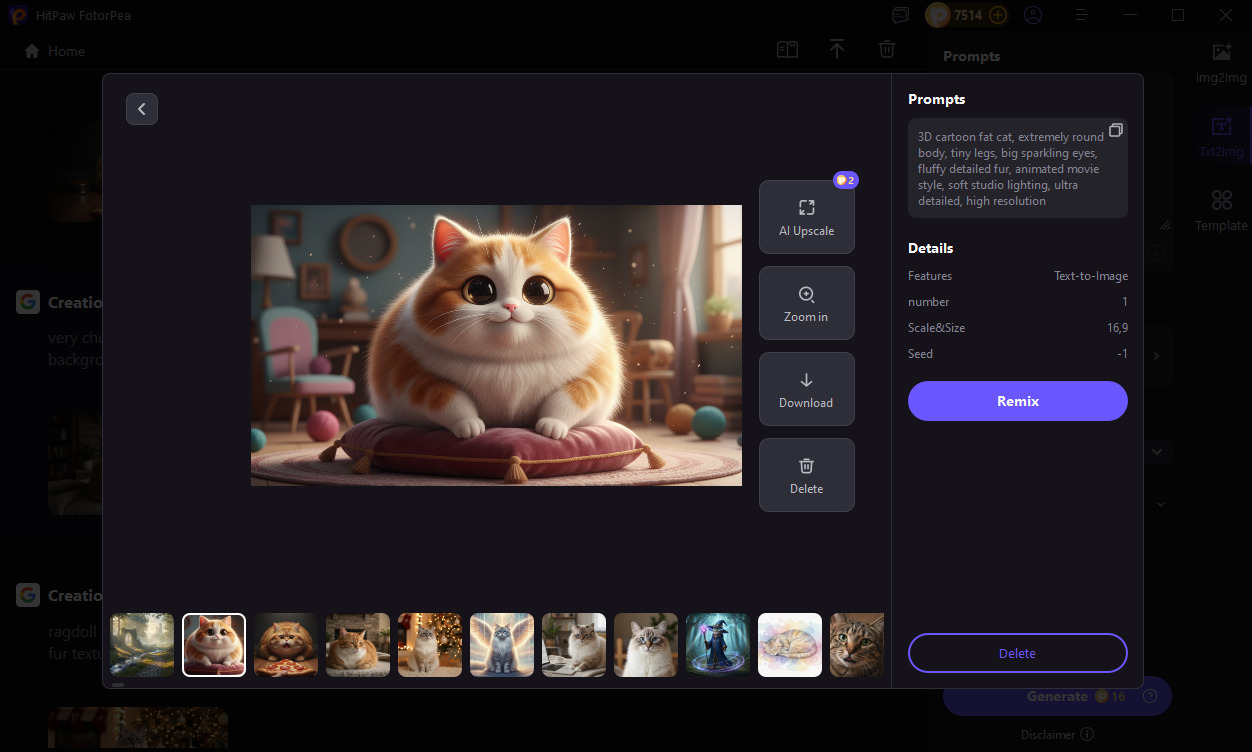 generate ai fat cat with fotorpea