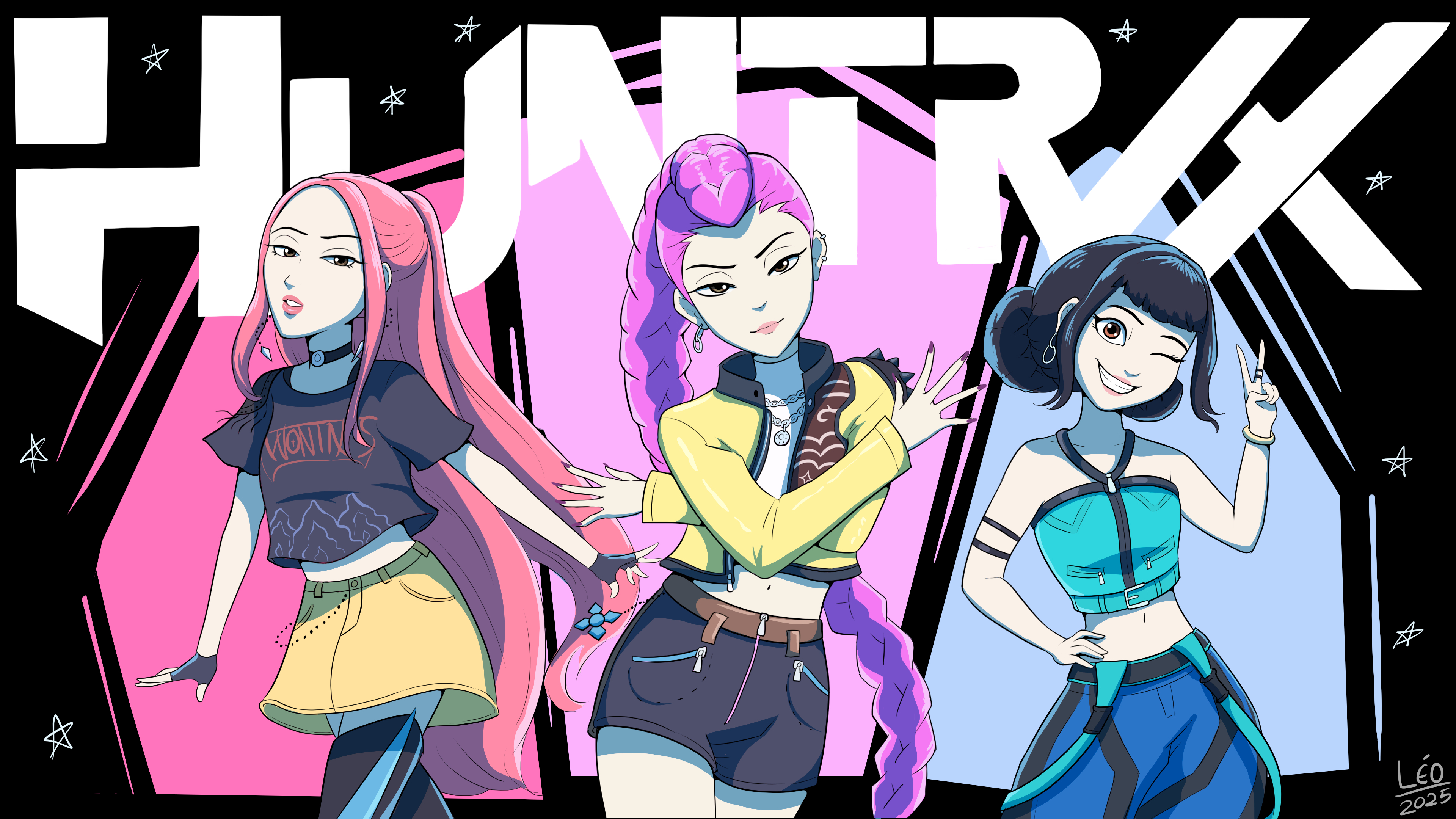 Anime-style Isekai Kpop hunter wallpaper with cel-shaded rendering