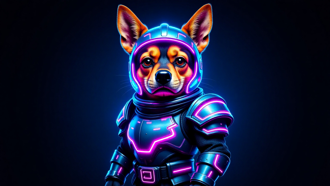 Futuristic Sci-Fi AI generated dog wallpaper in a space suit