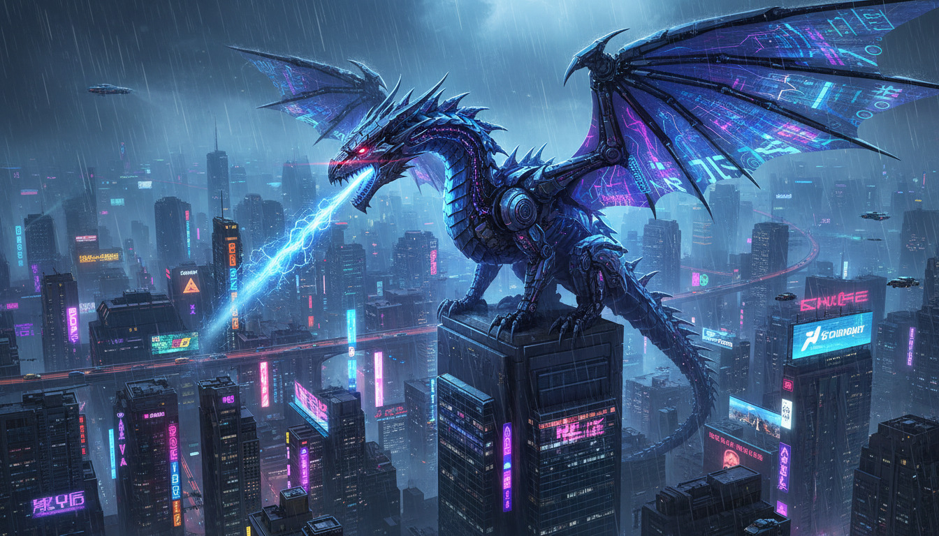 Futuristic sci-fi dragon art wallpaper