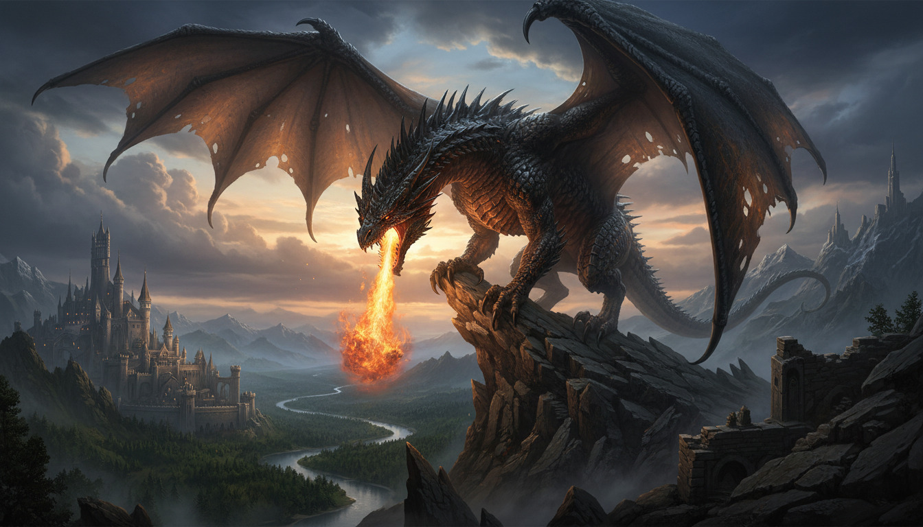 Majestic western dragon fantasy wallpaper