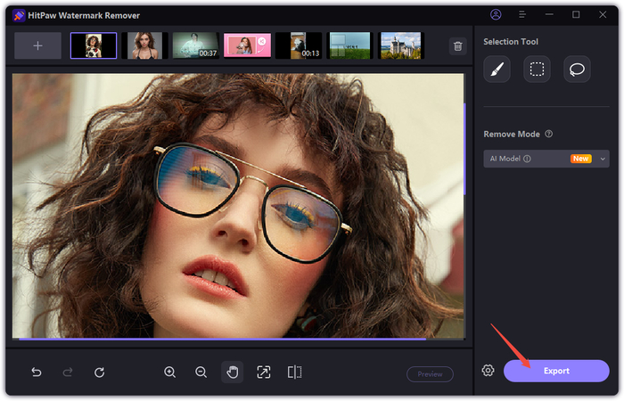 preview photo glare removed and export