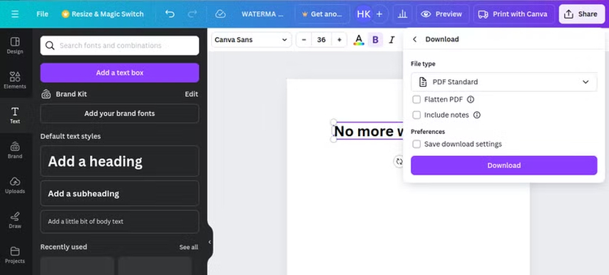 remove pdf watermark using canva