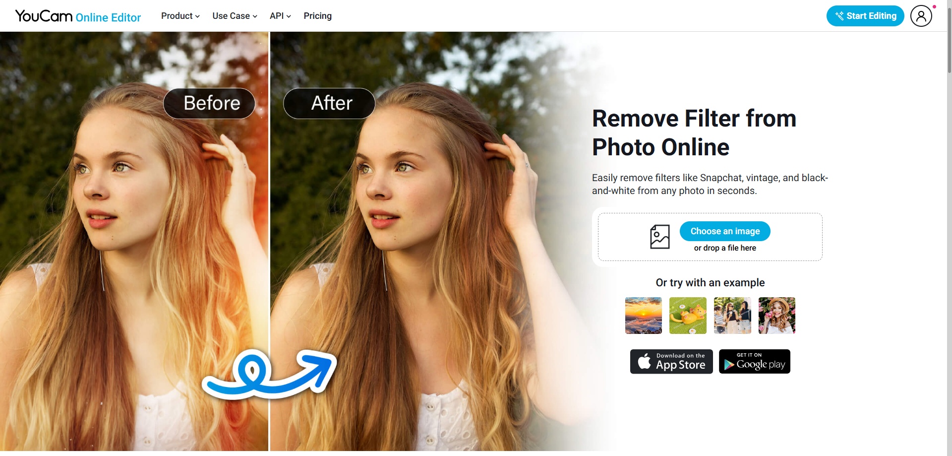 youcam online ai filter remover