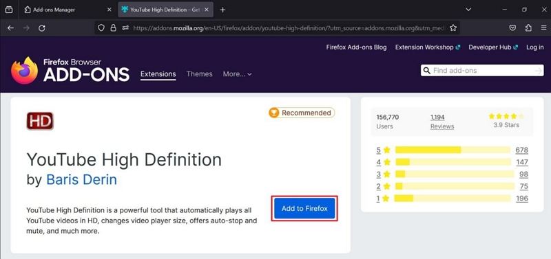add youtube auto quality extension firefox