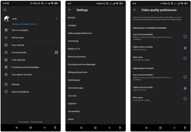 change youtube settings on mobile