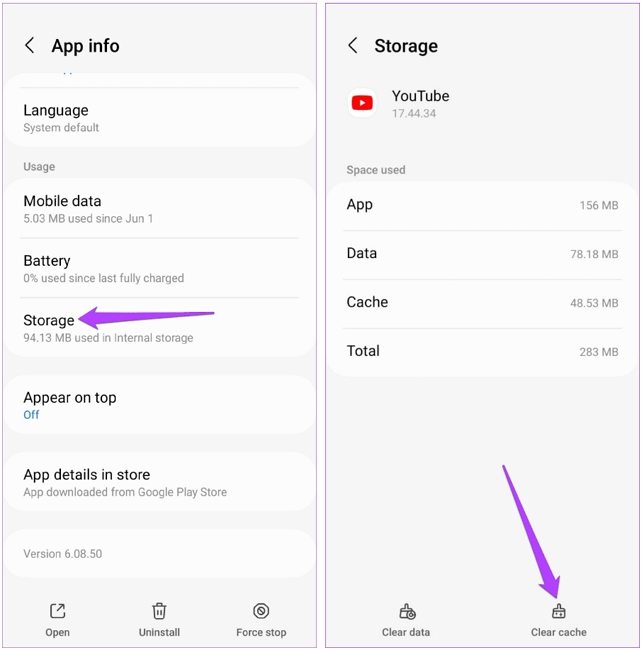 clear youtube app cache