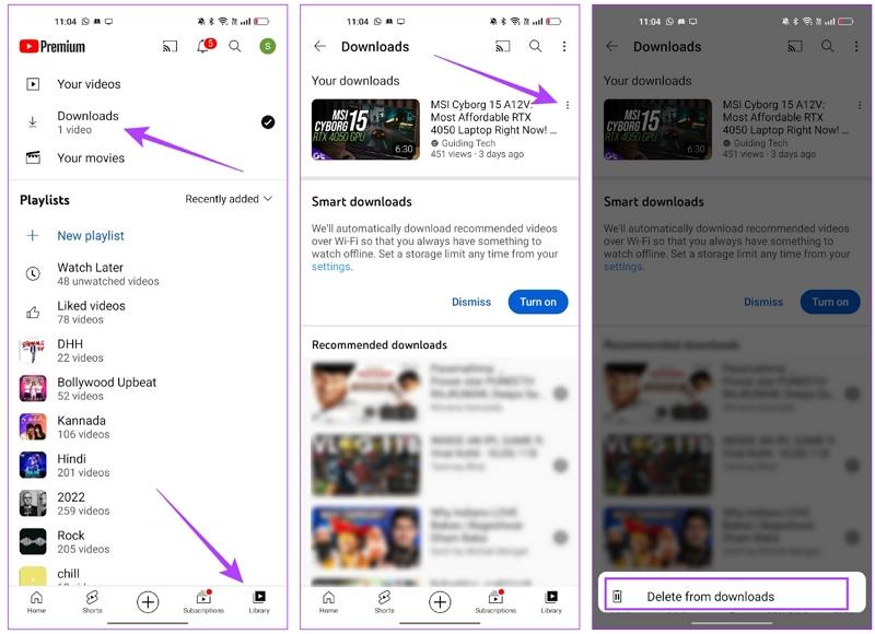 delete offline videos on youtube app