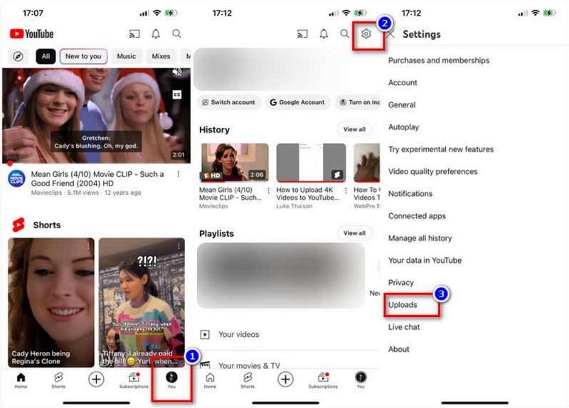 trouver les paramètres de téléversement sur l'application YouTube