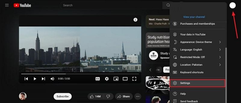 open youtube settings