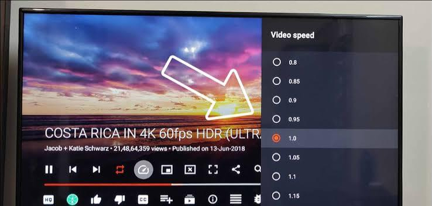 YouTube TV app playback speed settings