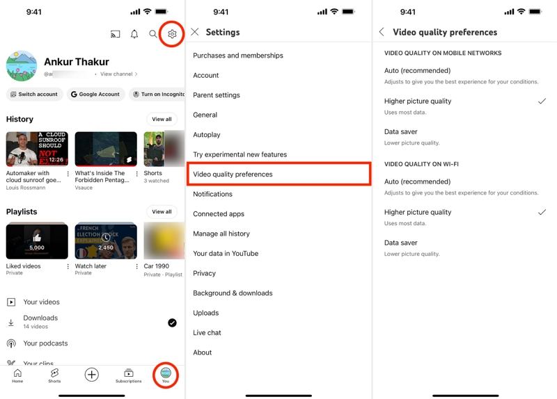 video quality preferences for all videos in youtube app