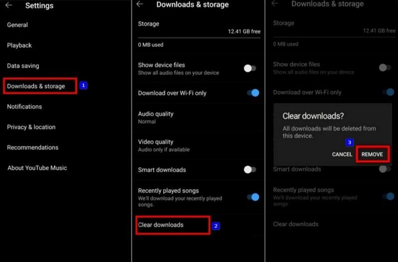 다운로드 삭제로 YouTube Music 중단 문제 해결