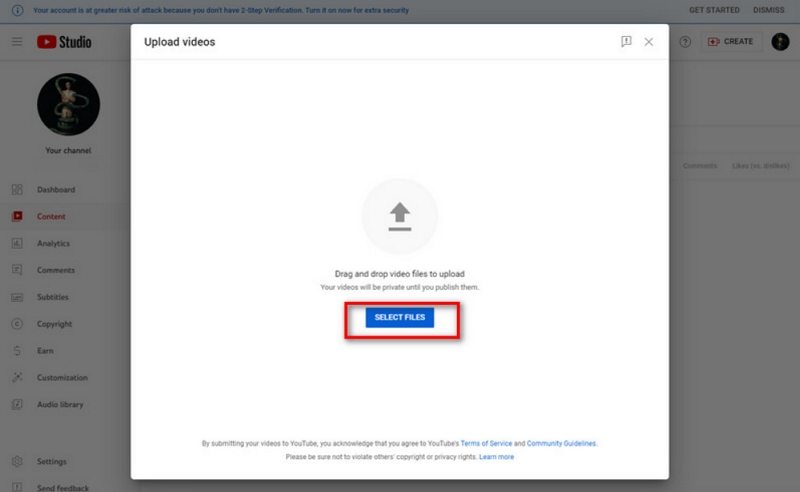 sélectionner des fichiers sur le site YouTube