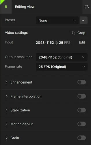 Choose a feature in topaz video ai