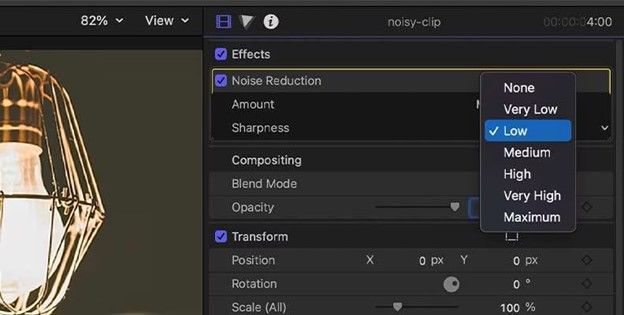 final cut pro noise reduction sharpness