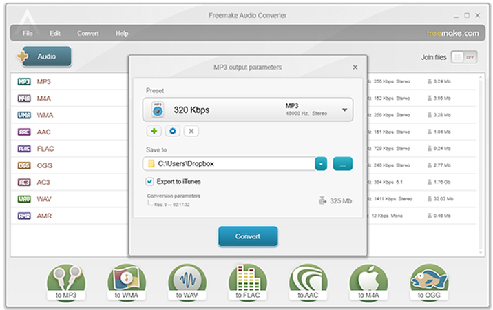 Freemake Audio Converter with input AIFF files and MP3 as output
