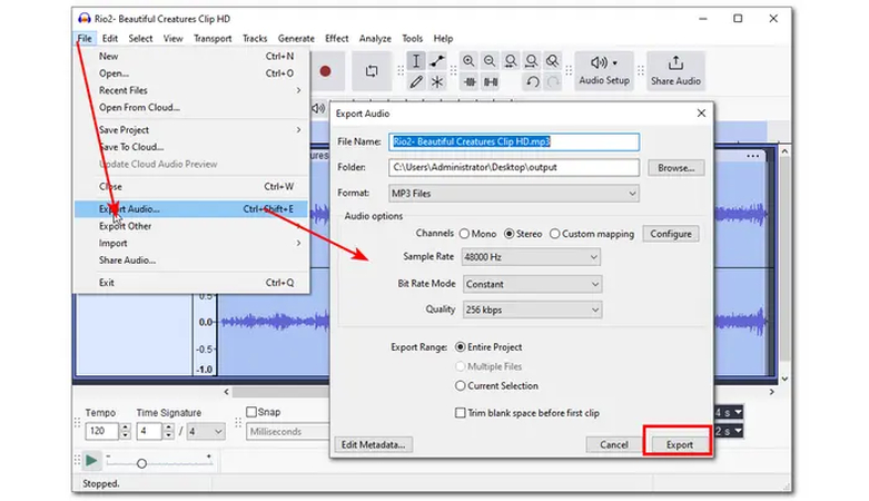 audacity convert ogg to mp3