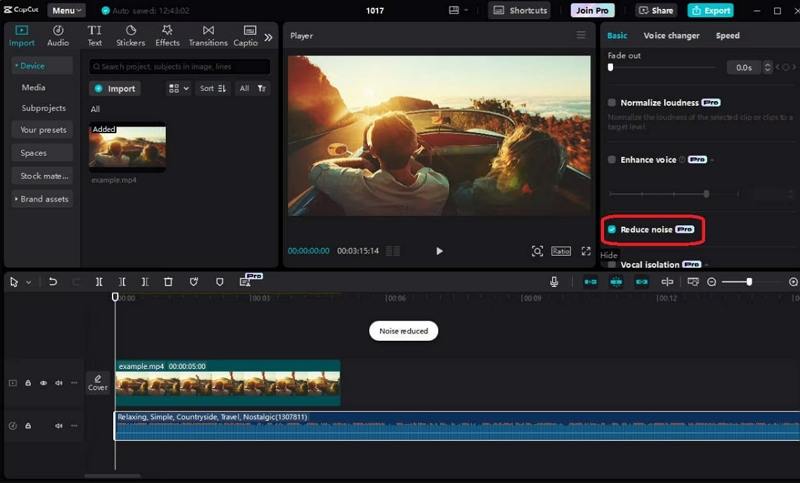 capcut noise reduction computer