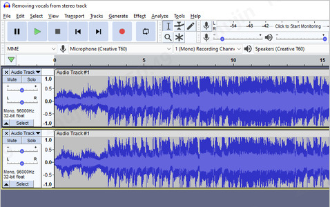 find vocals track audacity
