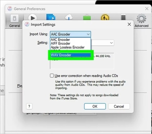 在 iTunes 中啟用 WAV 編碼器