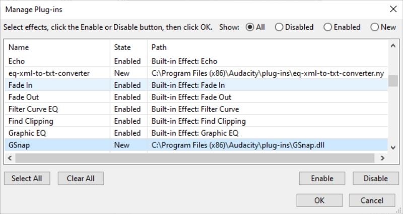 locate audacity gsnap