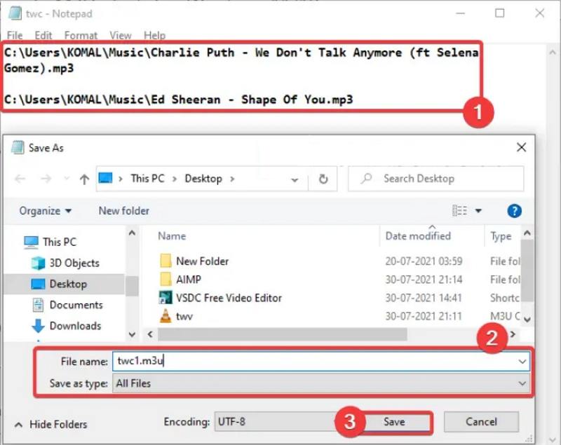 notepad create m3u playlist