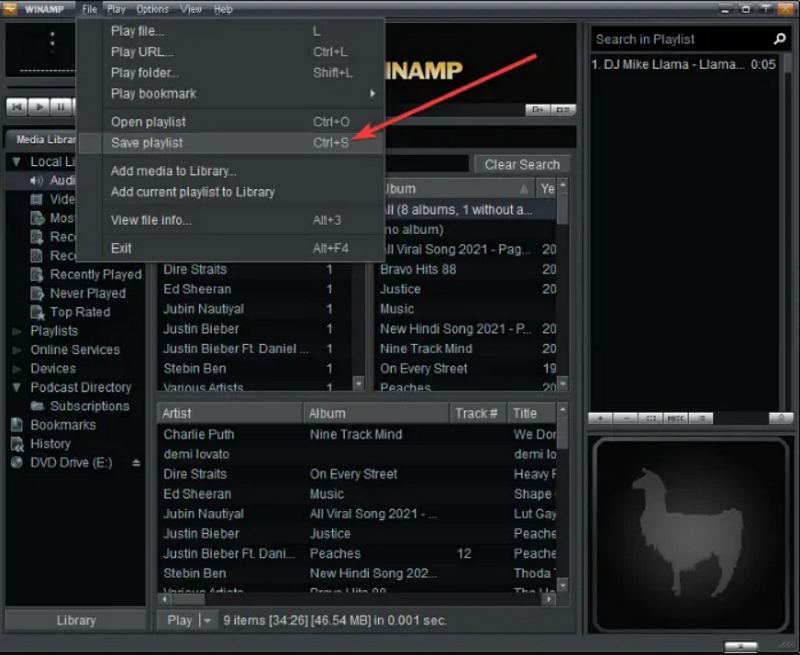 winamp create m3uplaylist