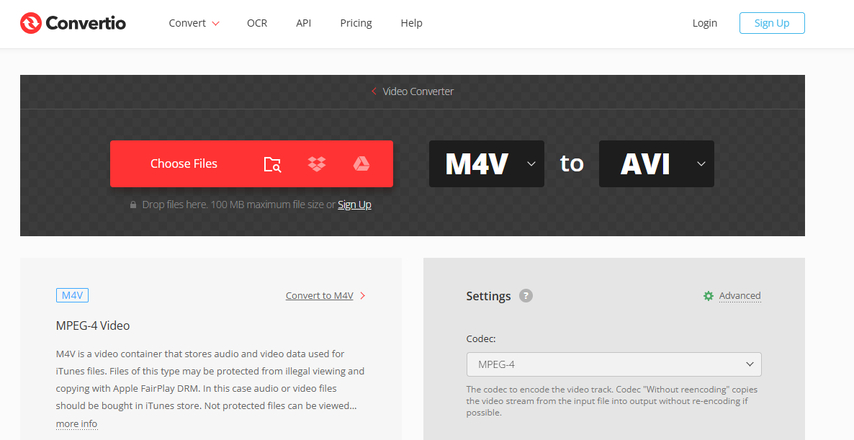 convert m4v to avi online using convertio