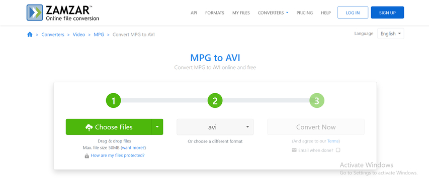 quick mpeg to avi conversion with zamzar