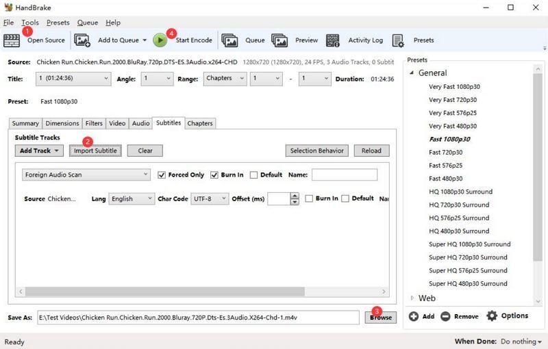 handbrake convert mkv to mp4 with subtitles
