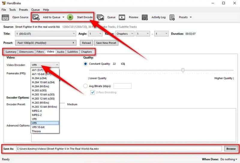 HandBrake VP9エンコーダー選択