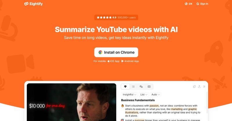 Eightify 앱 사용 화면