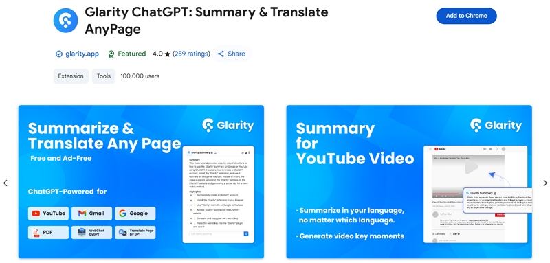 glarity chatgpt summary