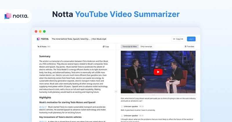 notta youtube video summarizer