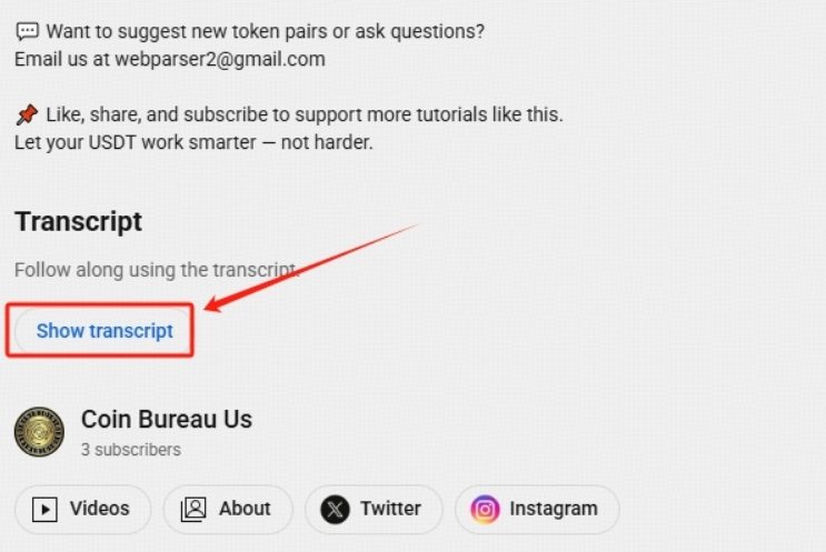 show transcript button youtube