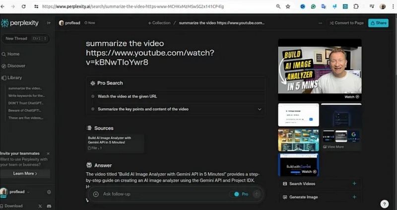 summarize a video with perplexity