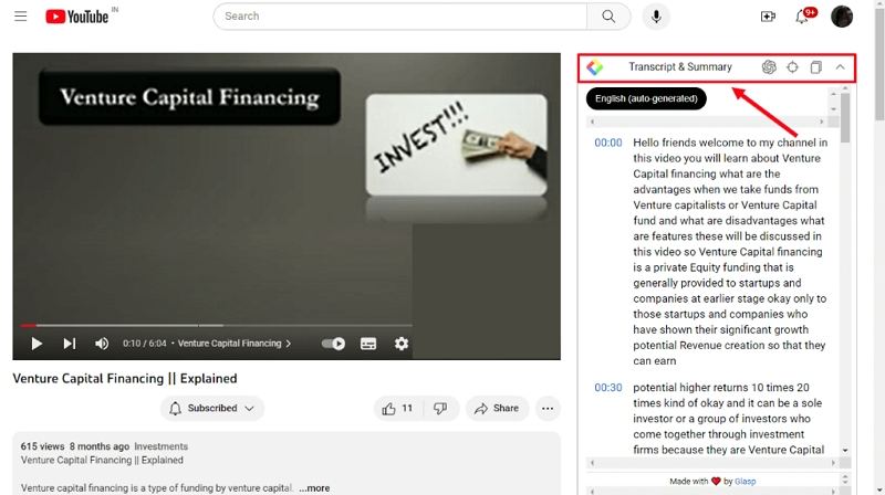 transcript summary option