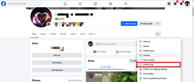 Facebook 桌面版活動紀錄選項