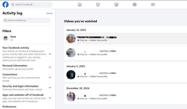 Facebook 最近觀看的影片清單