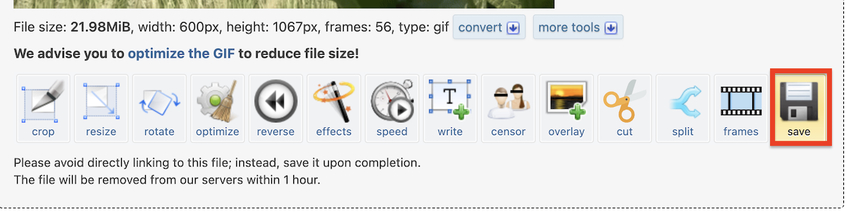 Overview of EZGIF GIF Optimizer with tools for GIF resizing, conversion, and basic editing