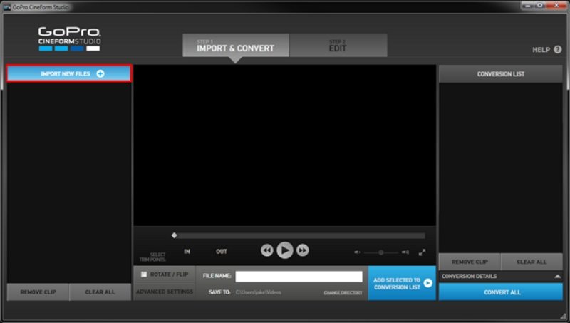 importation gopro cineform studio