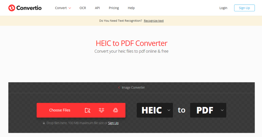 convert HEIC to PDF with Convertio
