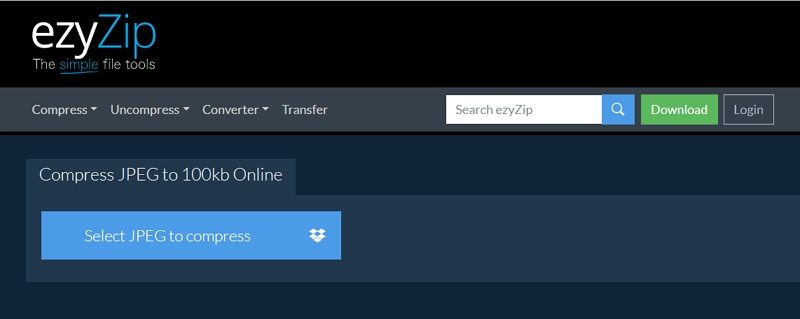 ezyzip compress jpeg to 100kb online