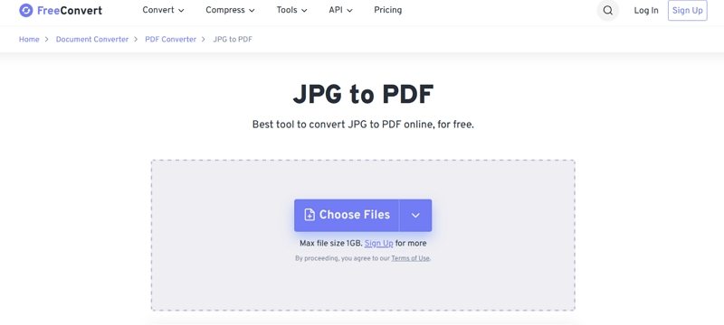 FreeConvert JPG PDF 변환기