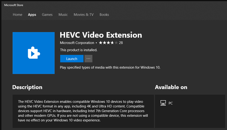 hevc video extensions windows