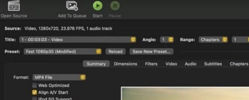 Starten der MOV zu MP4 Codierung in Handbrake