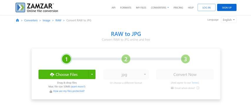 simple online raw to jpeg conversion